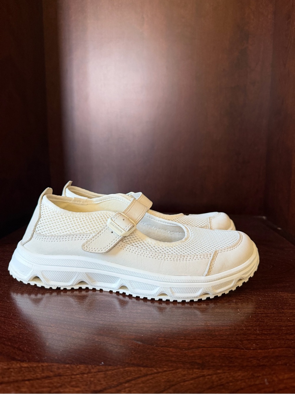 Salomon White Mesh Mary Jane Sneakers
